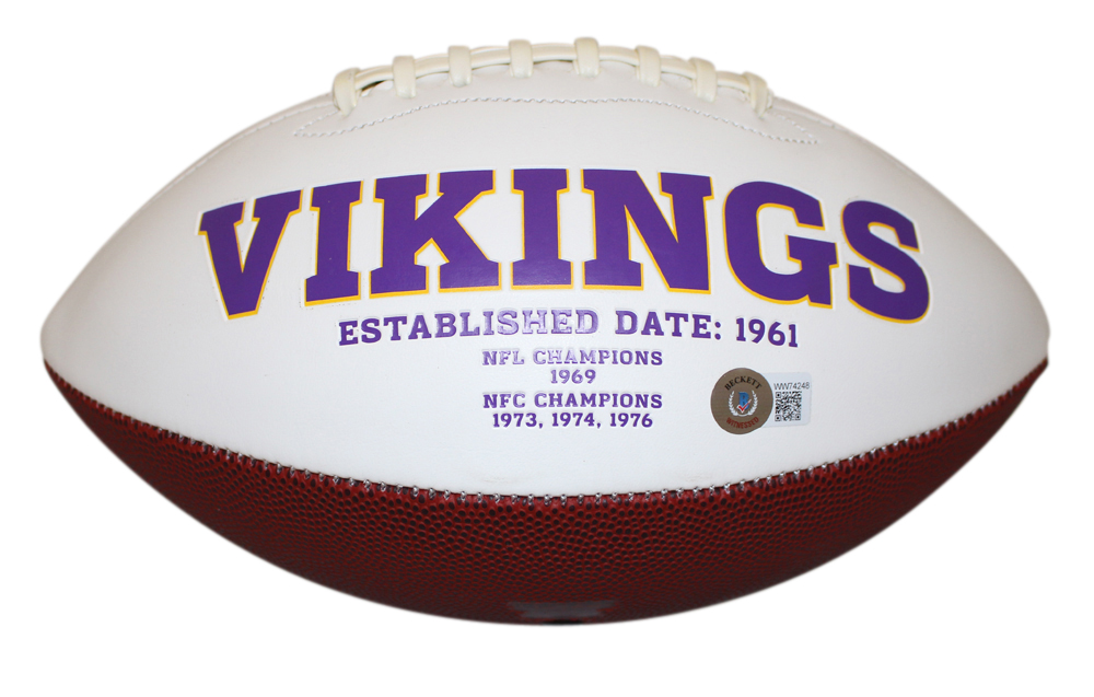 Purple People Eaters Signed Minnesota Vikings Logo Football 4 Sigs BAS