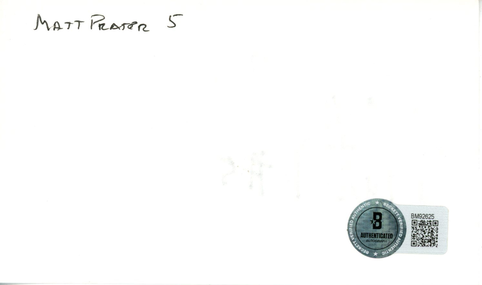Matt Prater Autographed/Signed Denver Broncos Index Card Beckett 45308