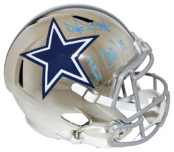 Dak Prescott & Cooper Signed Dallas Cowboys Chrome Replica Helmet BAS 25460