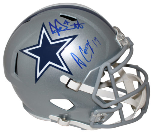 Dak Prescott & Cooper Signed Dallas Cowboys Speed Replica Helmet BAS 25462
