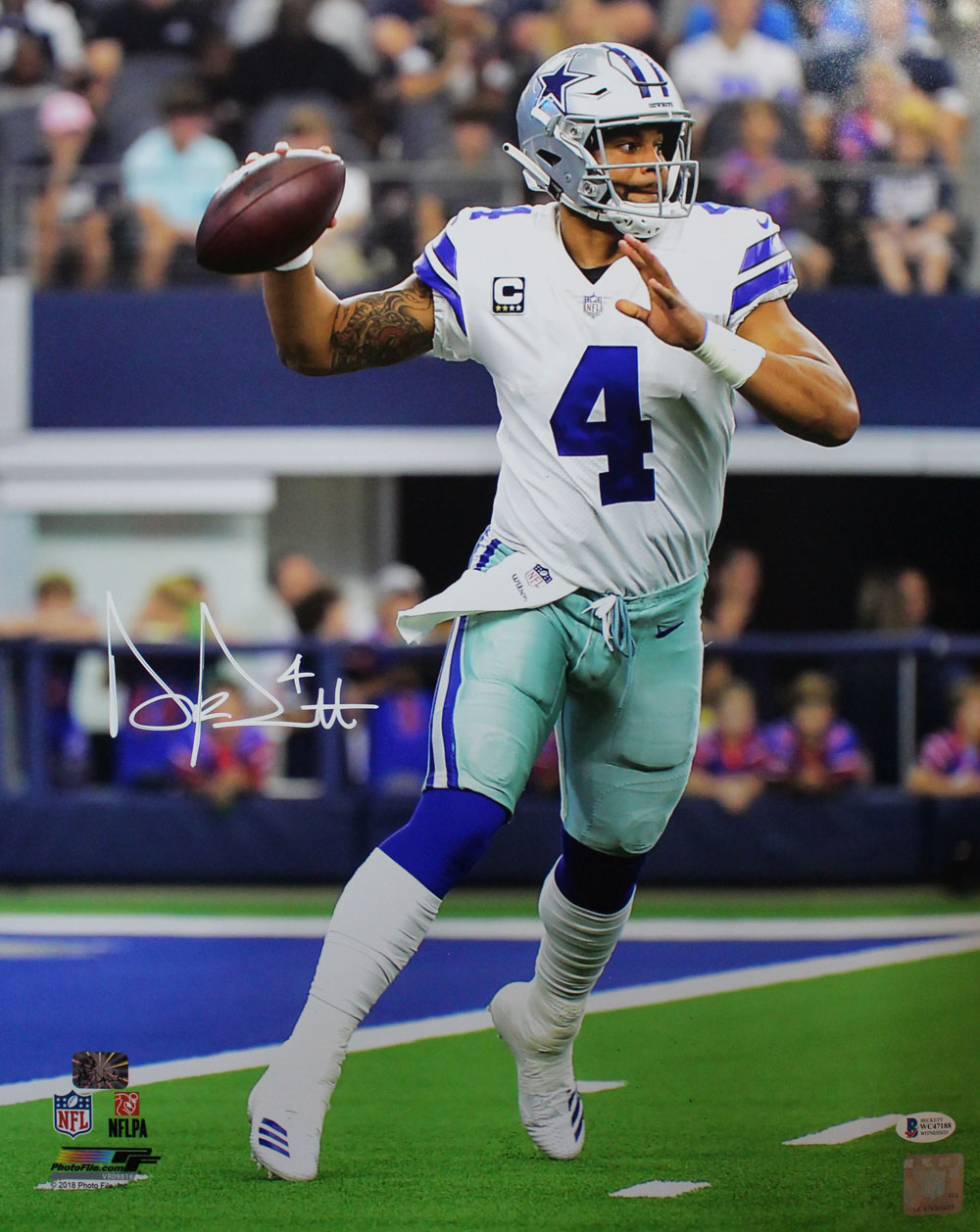 Dak Prescott Autographed/Signed Dallas Cowboys 16x20 Photo BAS 28667 PF