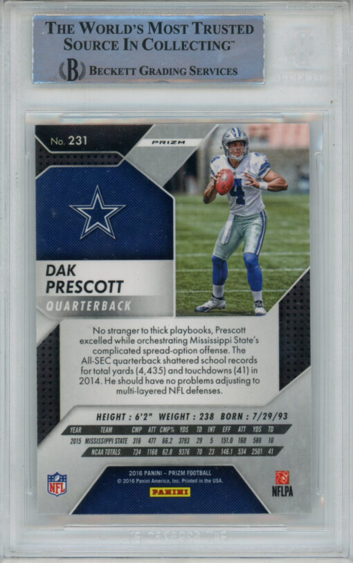 Dak Prescott Signed 2016 Panini Prizm #231 Rookie Card BAS Slab 41217