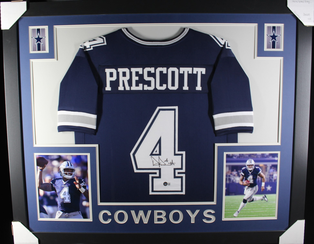 Dak Prescott Autographed/Signed Pro Style Framed Blue XL Jersey Beckett