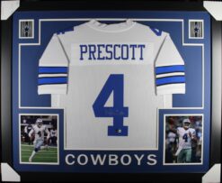 Dak Prescott Autographed Pro Style White XL Framed Jersey 35x43 Beckett 53760