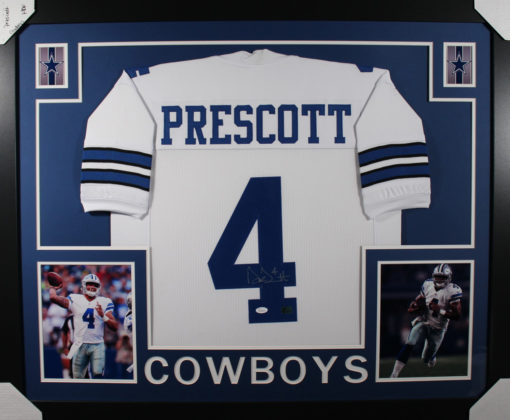 Dak Prescott Autographed Dallas Cowboys Framed White XL Jersey JSA 10850