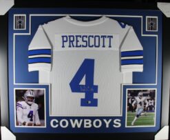 Dak Prescott Autographed/Signed Pro Style White XL Framed Jersey Beckett 51234