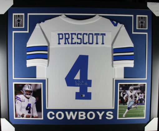 Dak Prescott Autographed/Signed Pro Style White XL Framed Jersey Beckett 51234