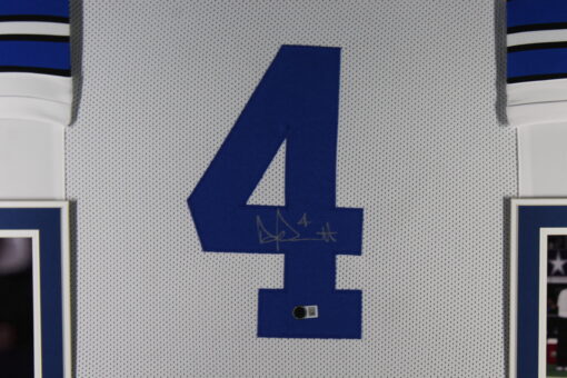 Dak Prescott Autographed/Signed Pro Style White XL Framed Jersey Beckett 51234