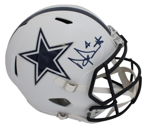 Dak Prescott Signed Dallas Cowboys F/S Flat White Speed Helmet Beckett