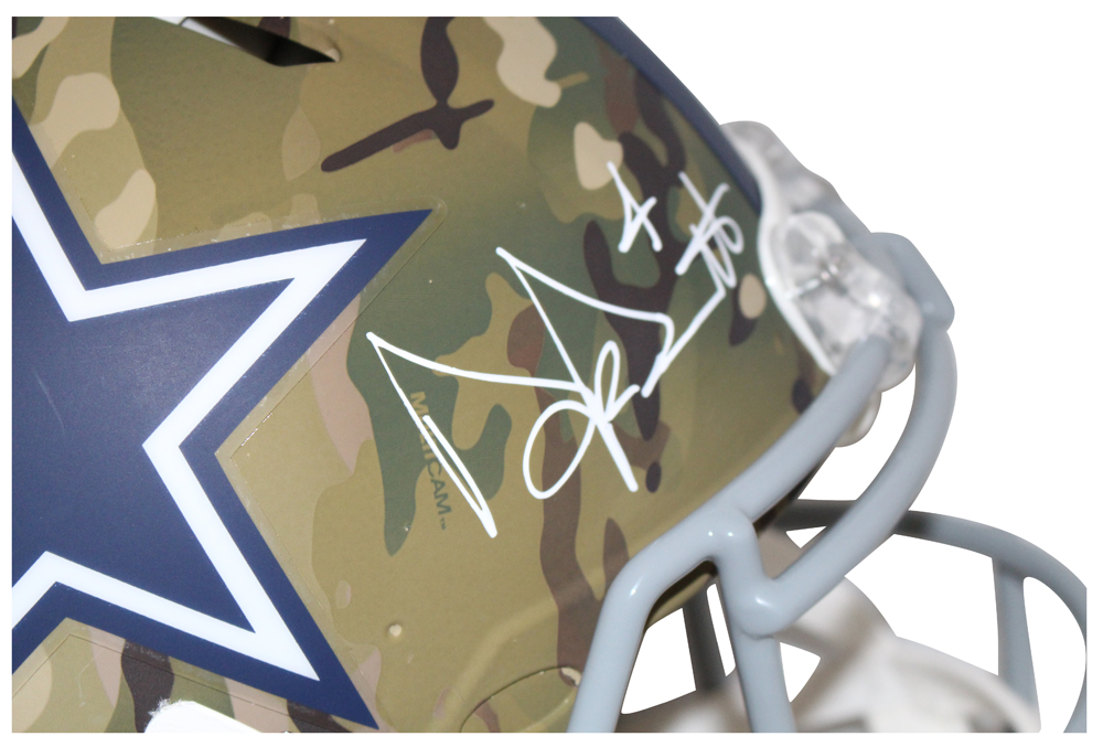 Dak Prescott Autographed Dallas Cowboys Authentic Camo Helmet BAS