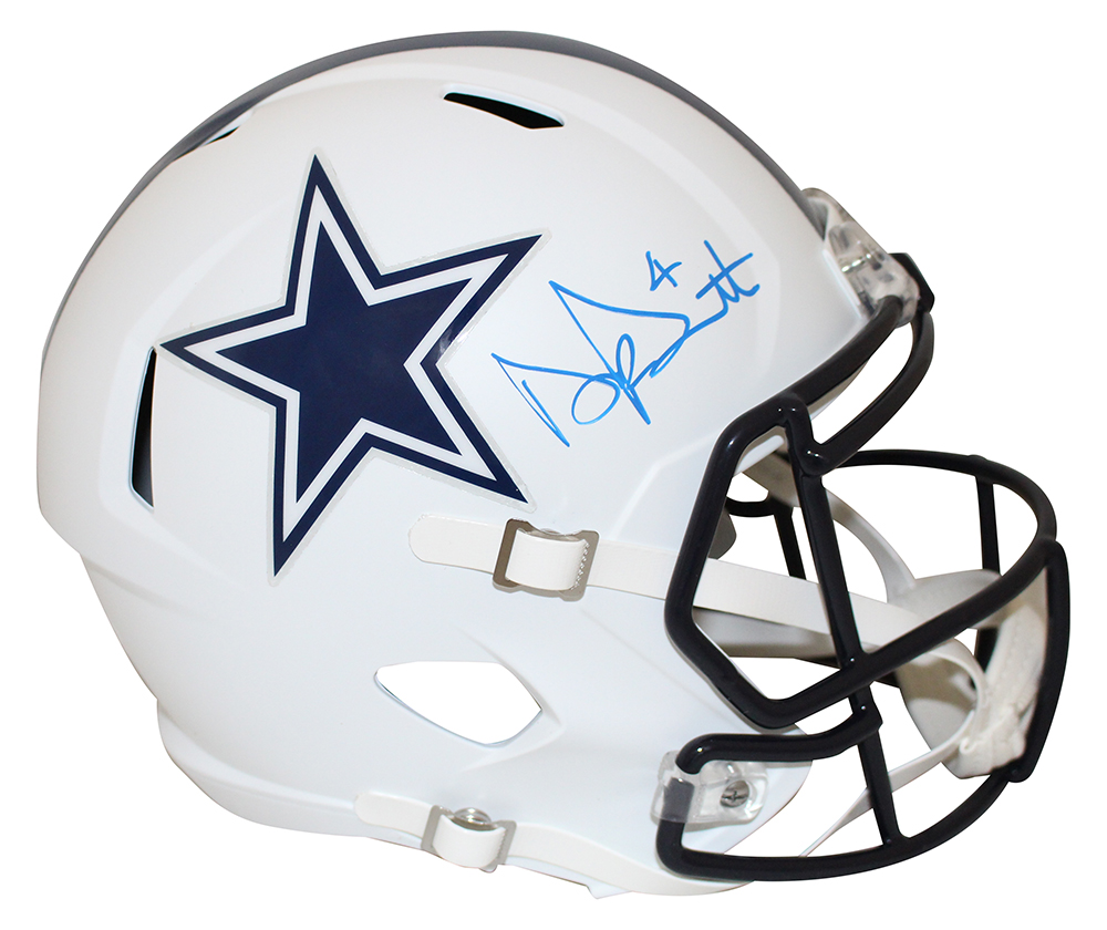 Dak Prescott Autographed/Signed Dallas Cowboys F/S Flat White Helmet BAS 28671