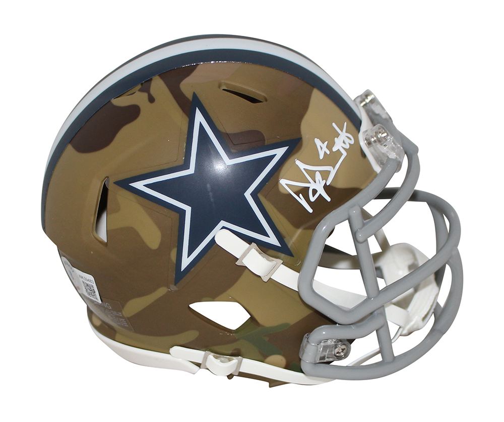 Dak Prescott Autographed/Signed Dallas Cowboys Camo Mini Helmet BAS