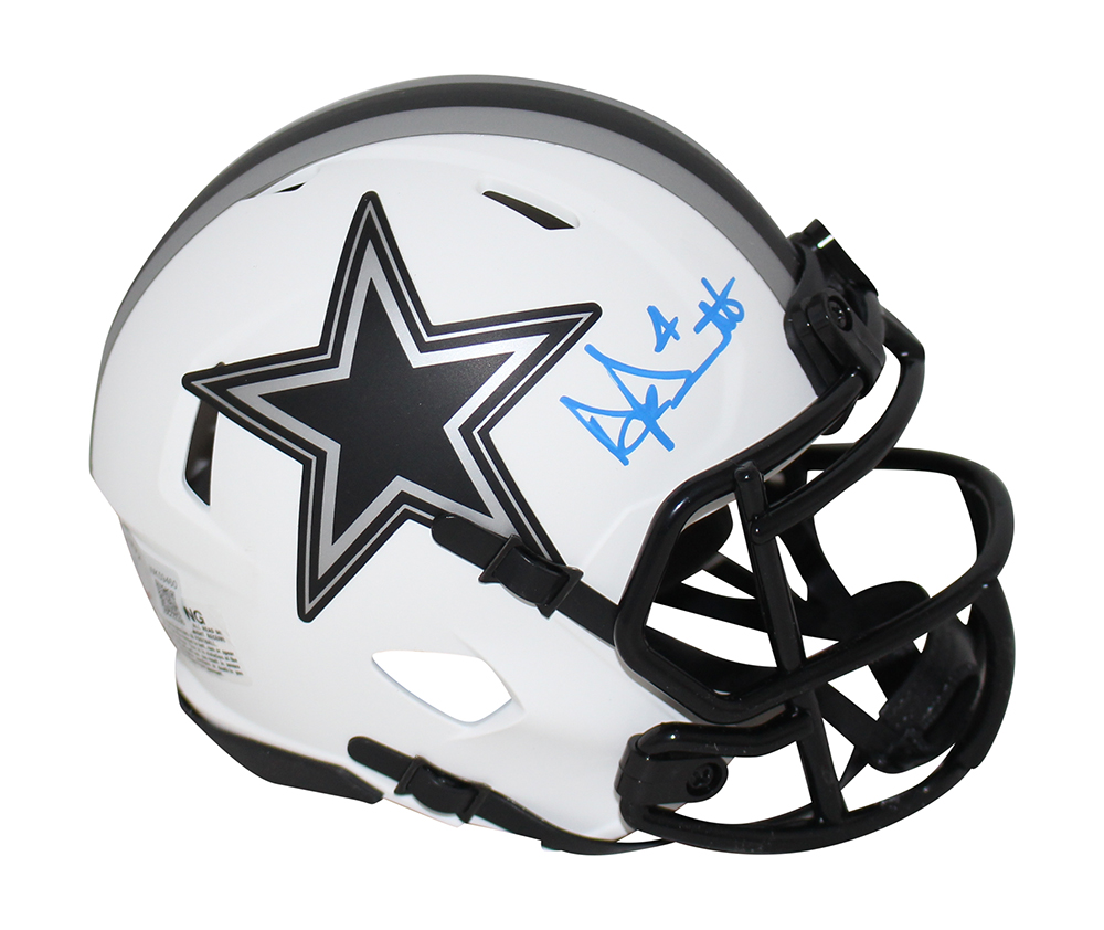 Dak Prescott Autographed/Signed Dallas Cowboys Lunar Mini Helmet BAS