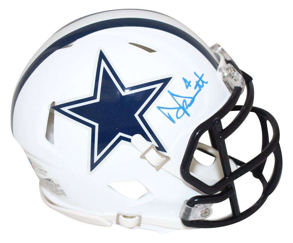 Dak Prescott Autographed Dallas Cowboys Flat White Mini Helmet BAS 28661