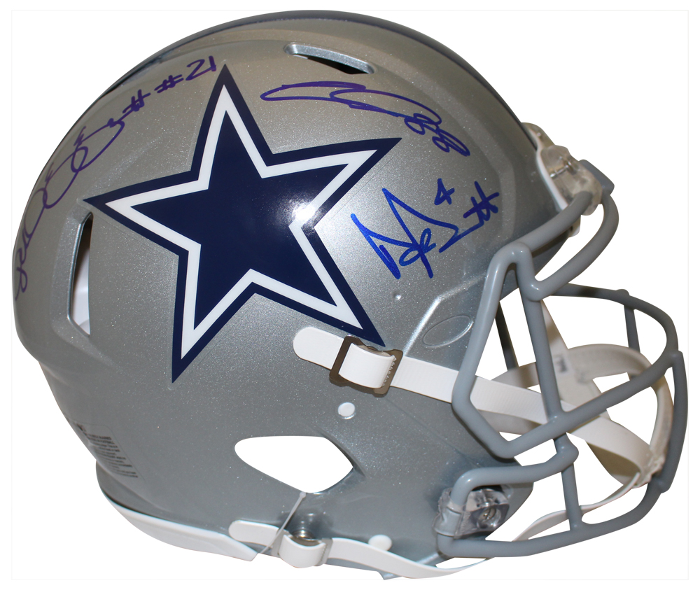 Dak Prescott, Elliott & Lamb Signed Cowboys Authentic Speed Helmet BAS