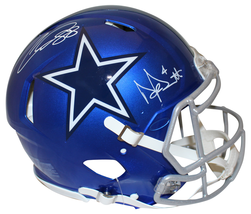 Dak Prescott & Ceedee Lamb Signed Cowboys Authentic Flash Helmet BAS