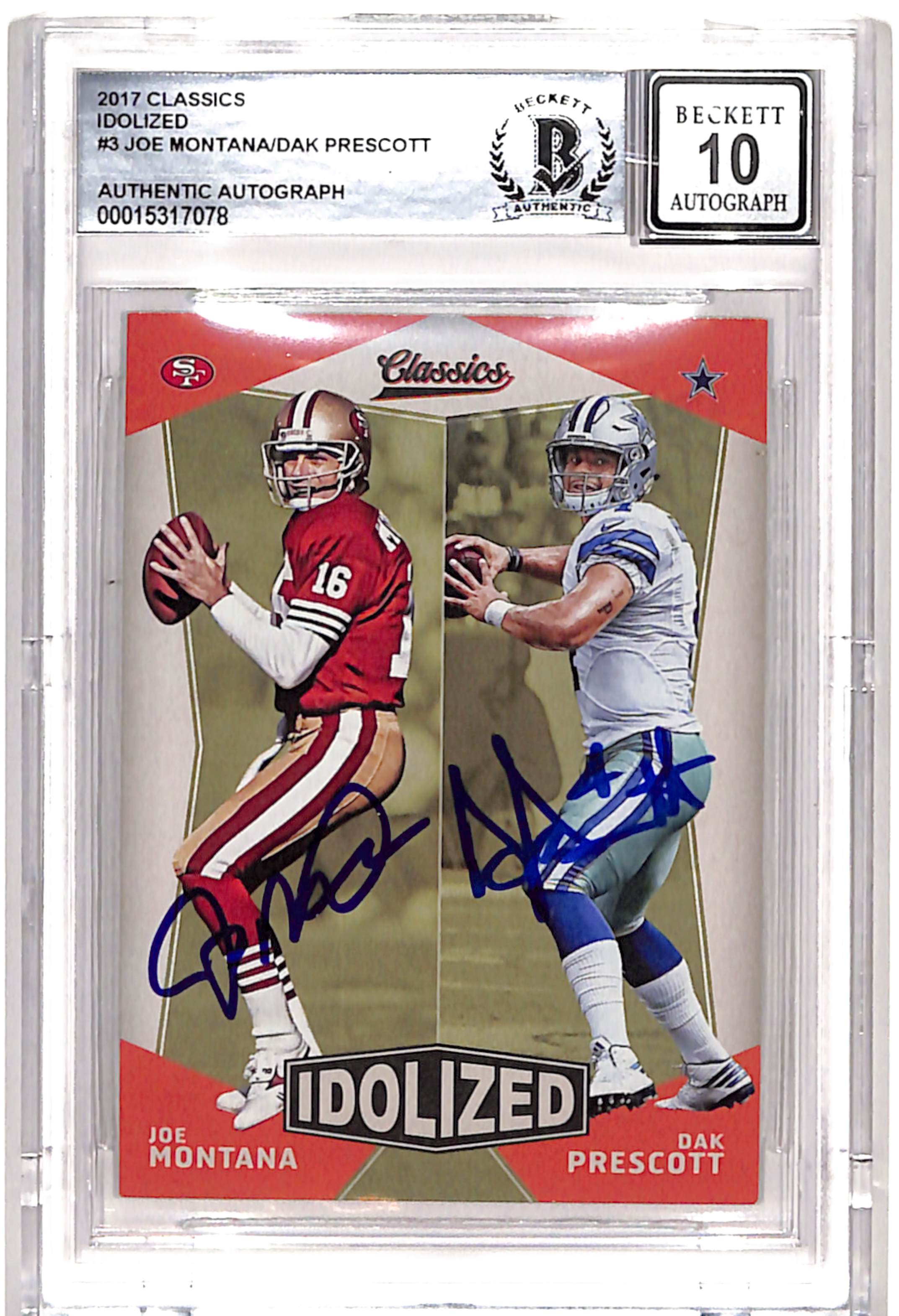 Joe Montana Dak Prescott Signed 2017 Classics Idolized Grade 10 Auto BAS