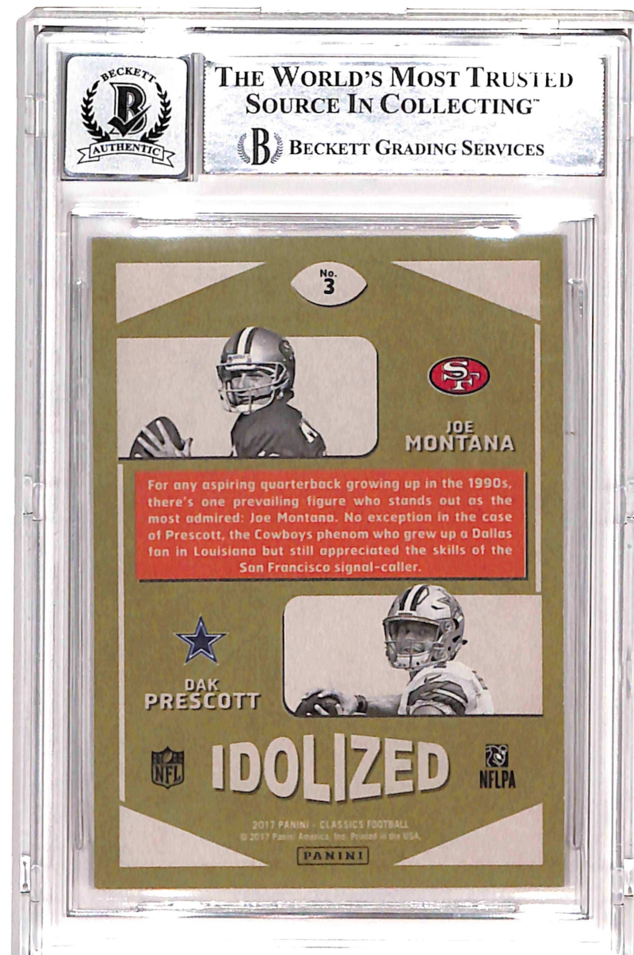 Joe Montana Dak Prescott Signed 2017 Classics Idolized Grade 10 Auto BAS