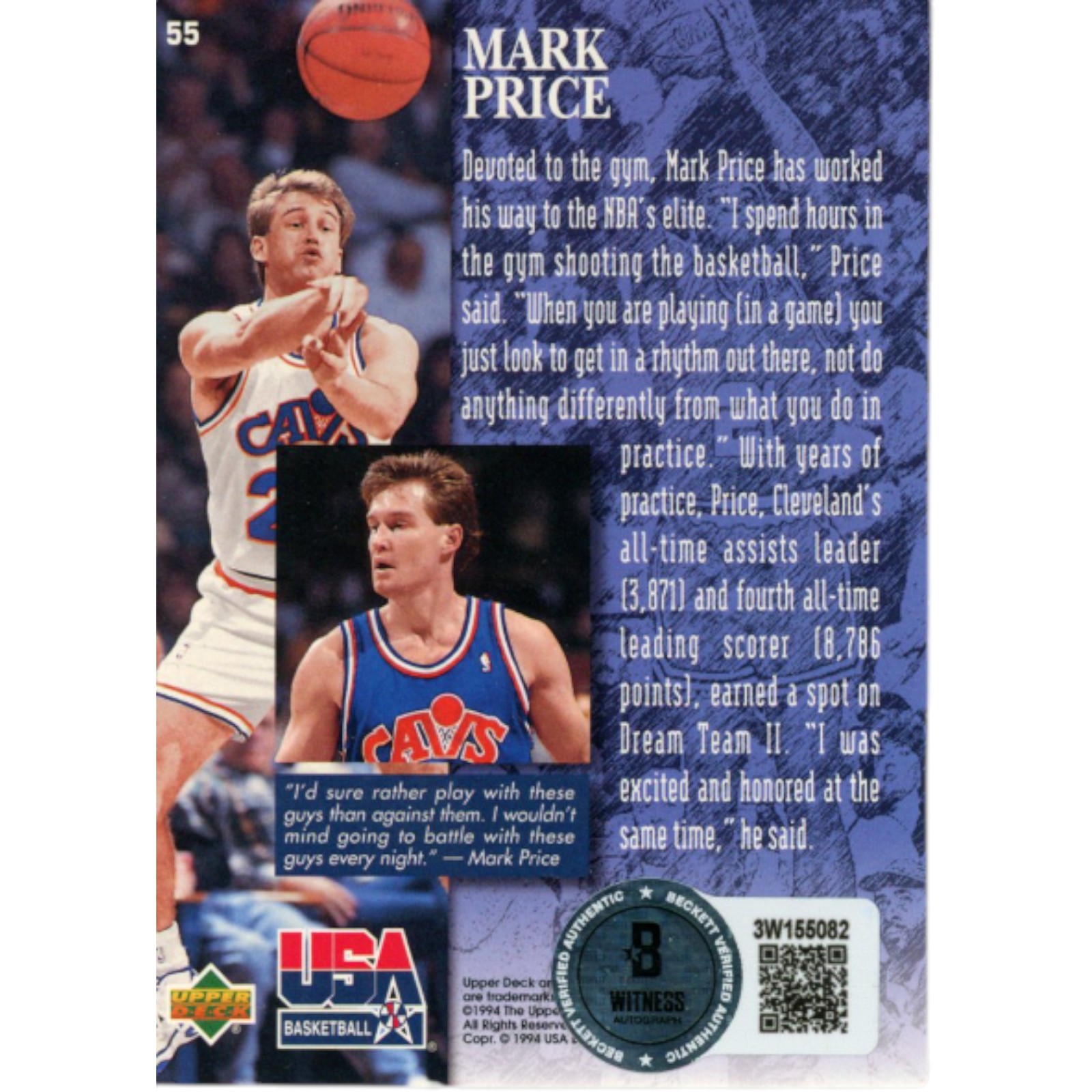 Mark Price Autographed/Signed Upper Deck 94 Upper Deck USA 55 Card Beckett 51923 2 Mark Price Autographed/Signed Upper Deck 94 Upper Deck USA 55 Card Beckett 51923