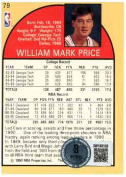 Mark Price Autographed/Signed 1990 Hoops #79 Trading Card Beckett Witness 59416