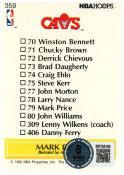 Mark Price Autographed/Signed 1990-1991 Hoops #359 Trading Card Beckett 52540