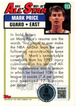 Mark Price Autographed/Signed 1992-93 Topps #113 Trading Card Beckett 52579