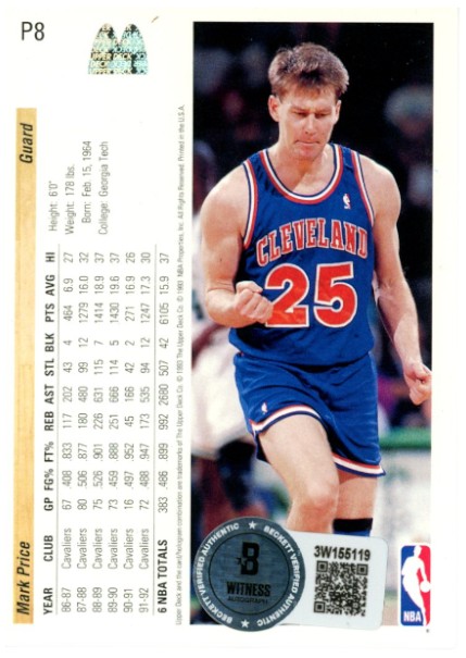 Mark Price Autographed/Signed 92-93 Upper Deck #P8 Card Beckett 52518 2 Mark Price Autographed/Signed 92-93 Upper Deck #P8 Card Beckett 52518
