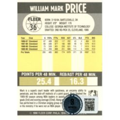 Mark Price Autographed 1990-91 Fleer #36 Trading Card Beckett Witness 51696