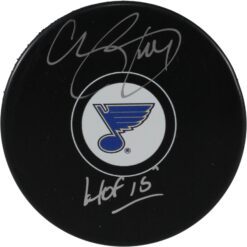 Chris Pronger Autographed/Signed St Louis Blues Logo Puck HOF Beckett 53977