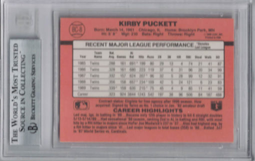 Kirby Puckett Signed Minnestoa Twins 1990 Donruss #BC8 Trading Card BAS 27059