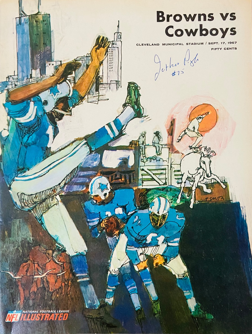 Jethro Pugh Autographed Dallas Cowboys 9/17/1967 Magazine Beckett