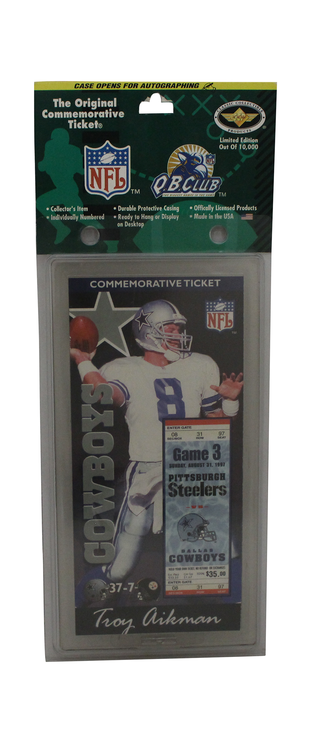 Dallas Cowboys QB Club Commemorative Ticket 1997 vs Steelers 32237