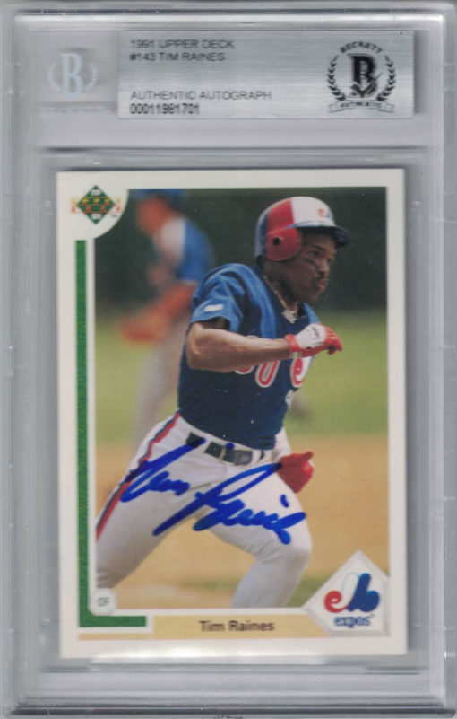 Tim Raines Signed Montreal Expos 1991 Upper Deck #143 Trading Card BAS 27054