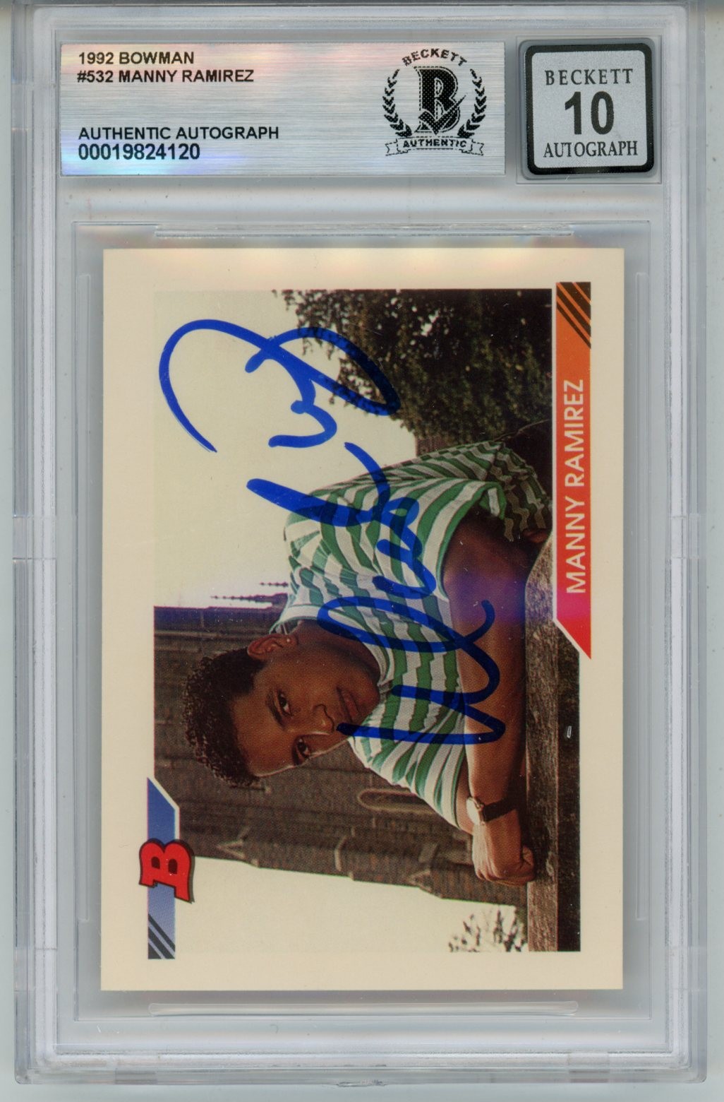 Manny Ramirez Signed 1992 Bowman #532 10 auto Trading Card Slab Beckett 57064