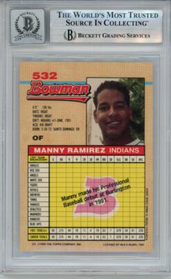 Manny Ramirez Signed 1992 Bowman #532 10 auto Trading Card Slab Beckett 57064