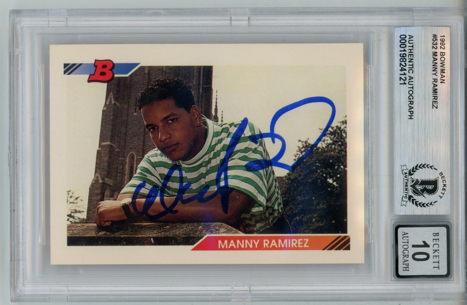 Manny Ramirez Signed 1992 Bowman #532 10 auto Trading Card Slab Beckett 57103