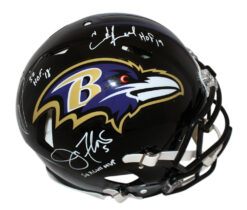 Lewis, Flacco, Reed Signed Baltimore Ravens Authentic Helmet /insc BAS