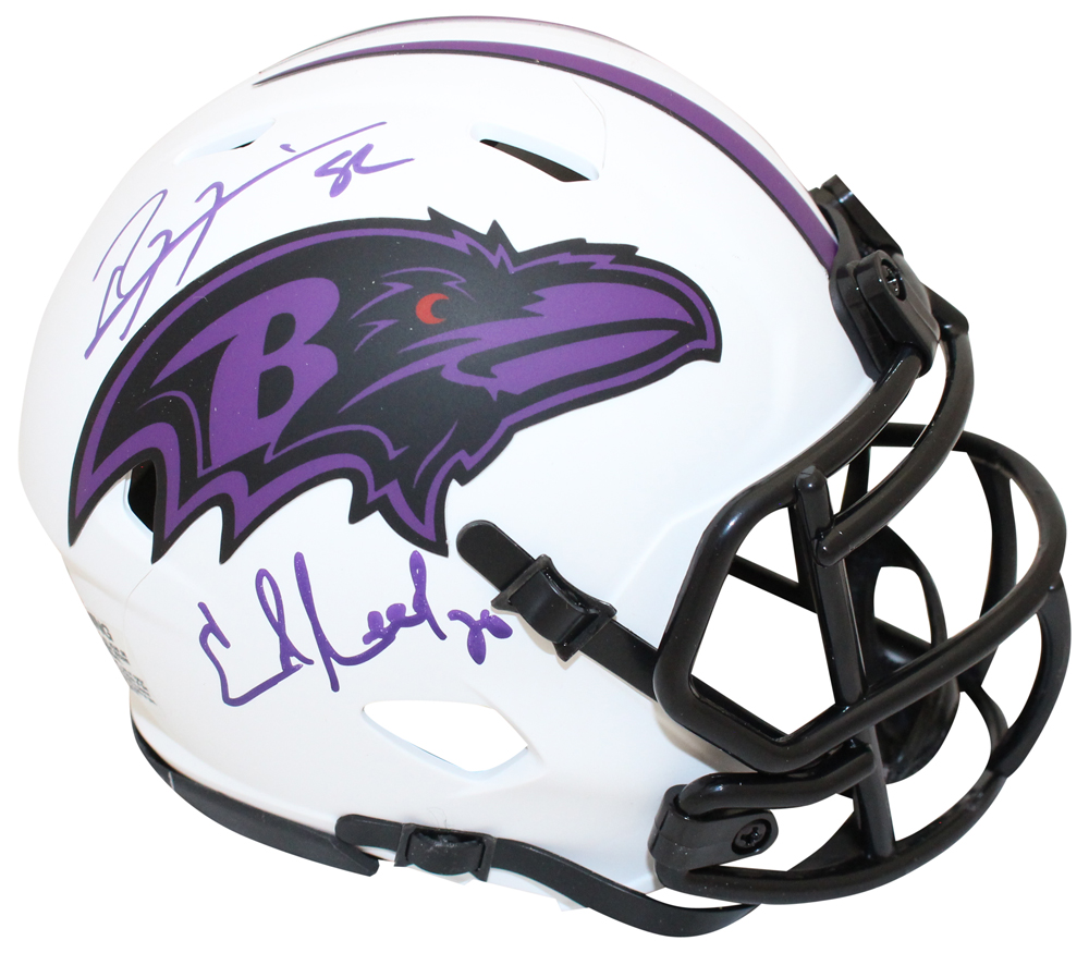 Ray Lewis & Ed Reed Autographed Baltimore Ravens Lunar Mini Helmet BAS