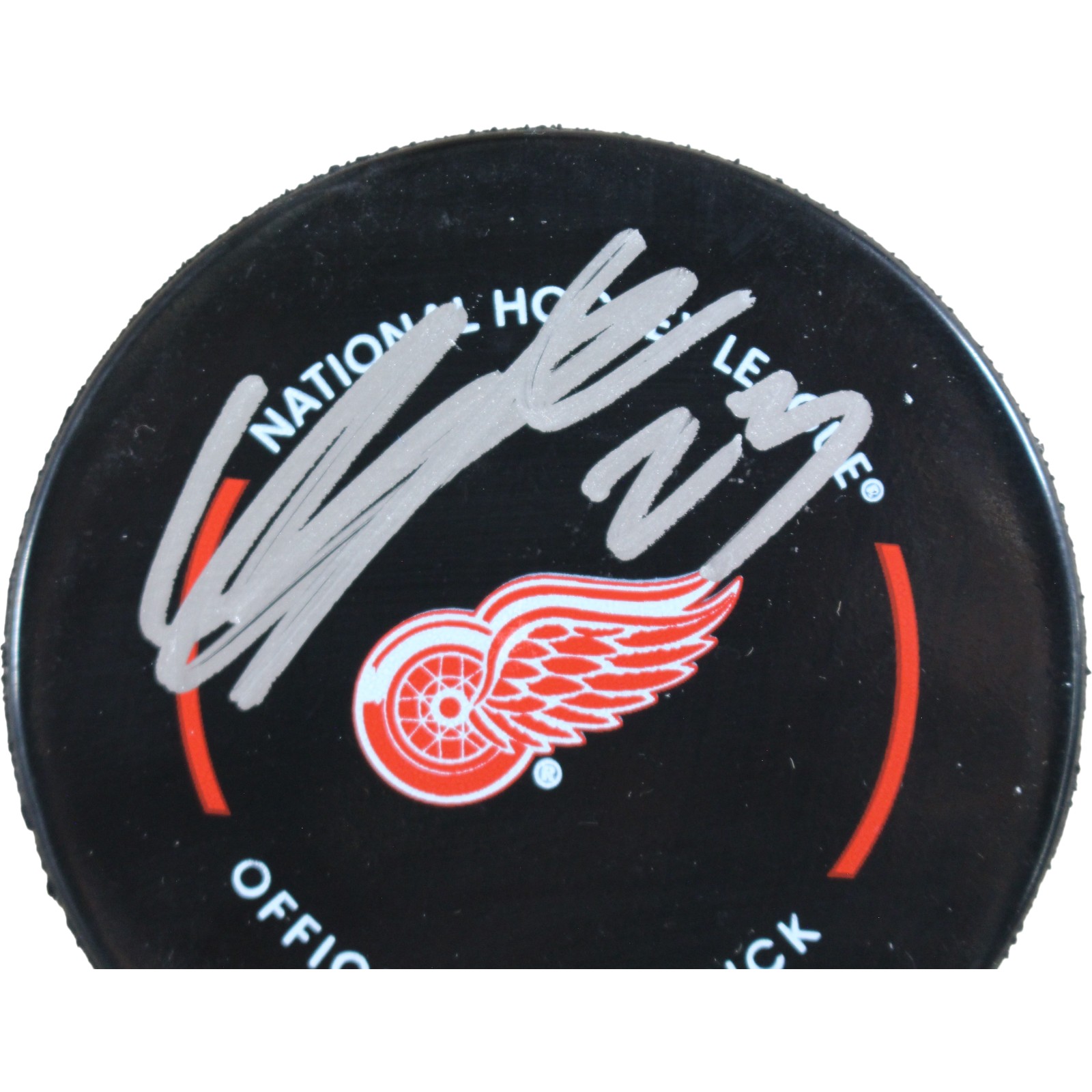 Lucas Raymond Autographed/Signed Detroit Red Wings Official Puck Fanatics 53836