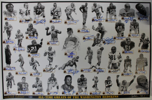 Washington Redskins Autographed All Time Greats Poster Print 42 Sigs BAS 25352