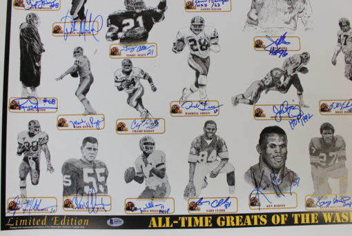 Washington Redskins Autographed All Time Greats Poster Print 42 Sigs BAS 20928