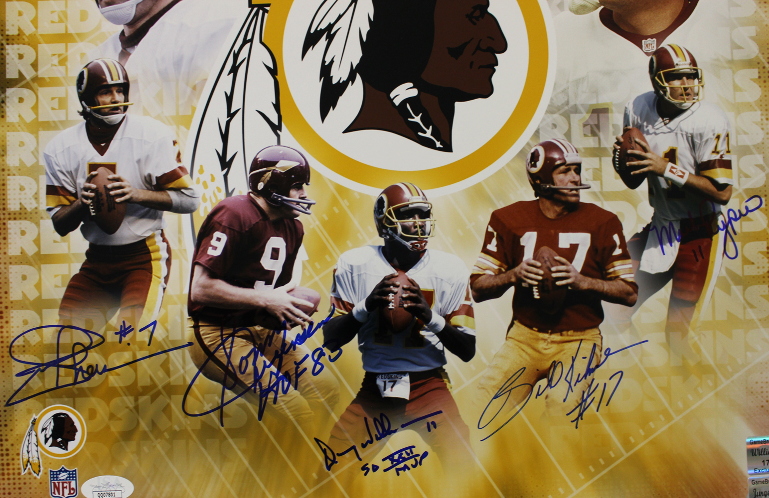 Washington Redskins QB Legends Autographed 16x20 Photo 5 Sigs JSA