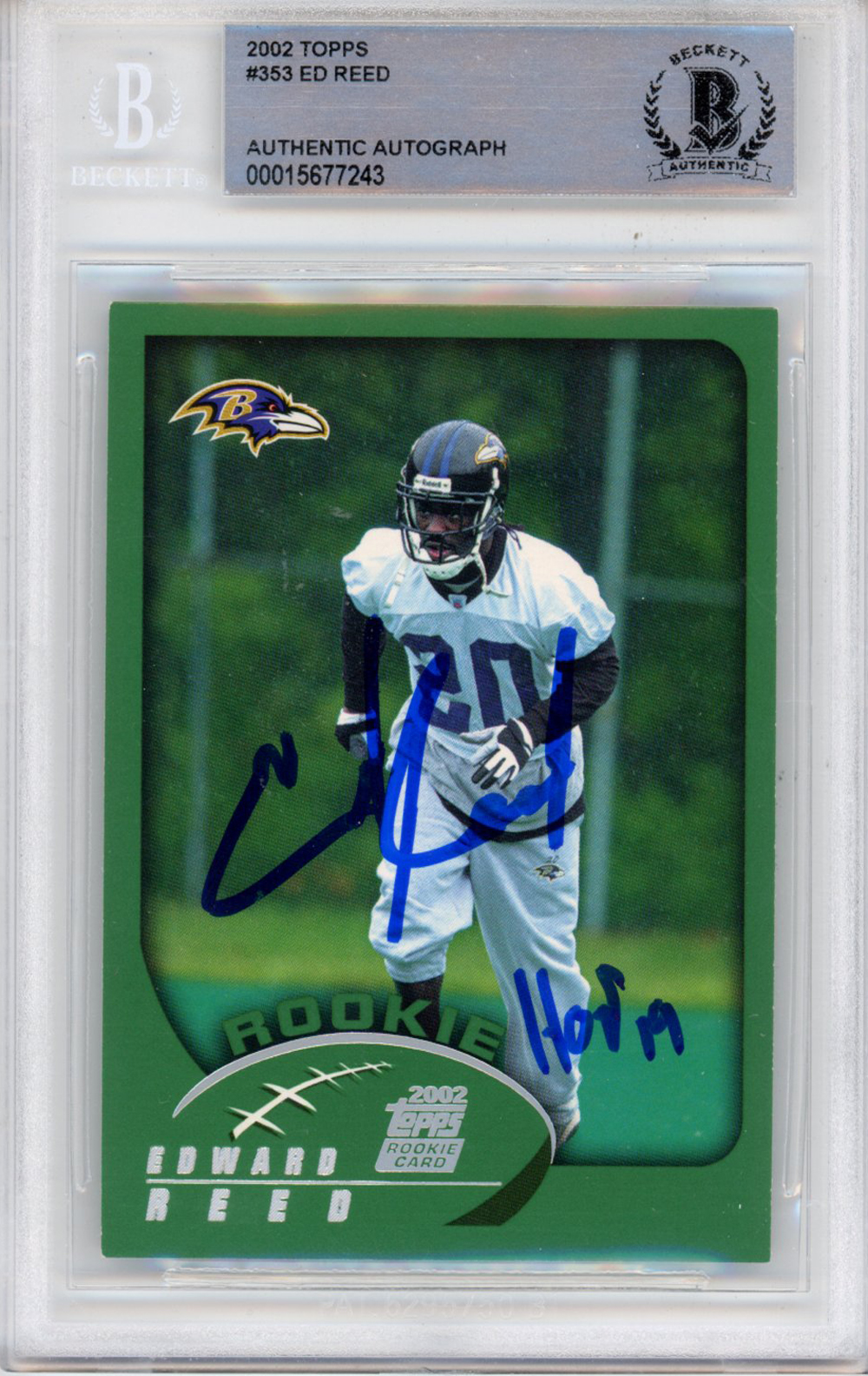 Ed Reed Autographed 2002 Topps #353 w/HOF Slabbed BAS 