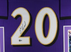 Ed Reed Autographed/Signed Pro Style Purple XL Framed Jersey Beckett 51235