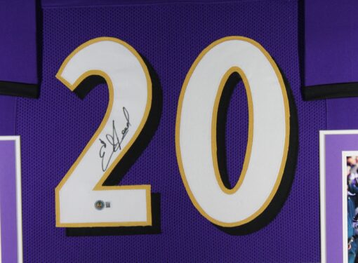 Ed Reed Autographed/Signed Pro Style Purple XL Framed Jersey Beckett 51235