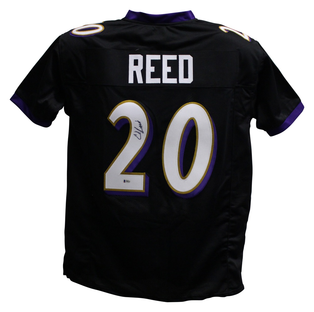 Ed Reed Autographed/Signed Pro Style Black XL Jersey BAS 25979
