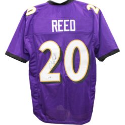 Ed Reed Autographed/Signed XL Pro Style Purple Jersey Beckett Witness 49289