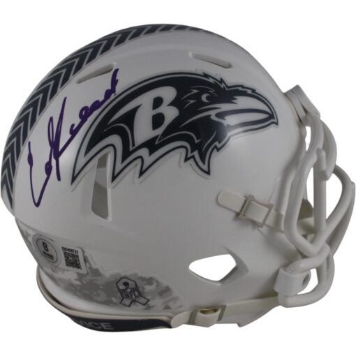 Ed Reed Autographed Baltimore Ravens 24 STS Mini  Helmet Beckett Witness 49254
