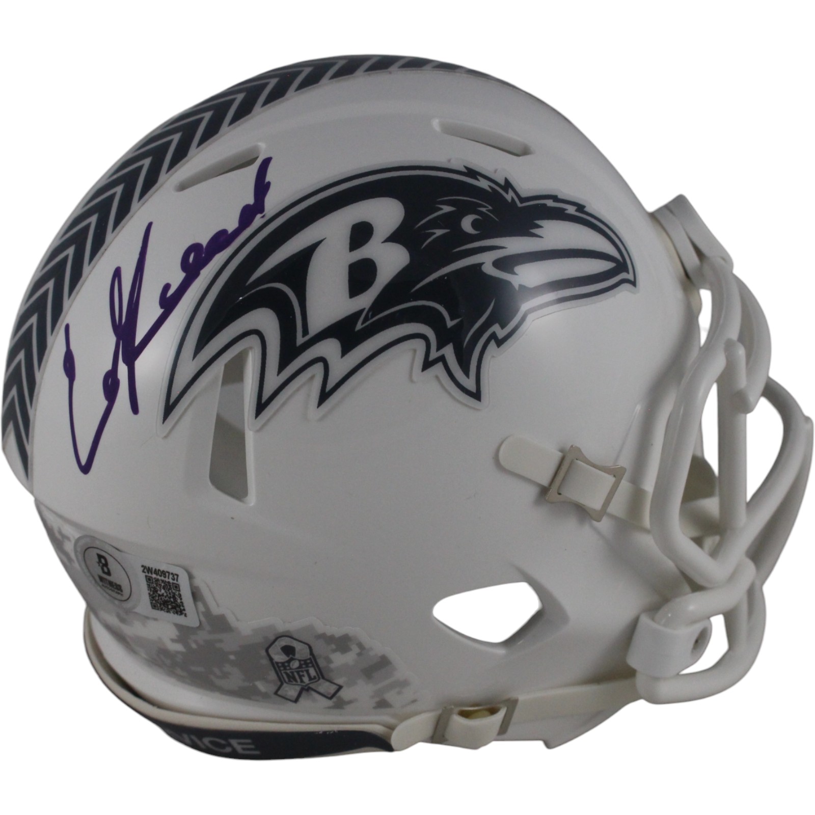 Ed Reed Autographed Baltimore Ravens 24 STS Mini  Helmet Beckett Witness 49254