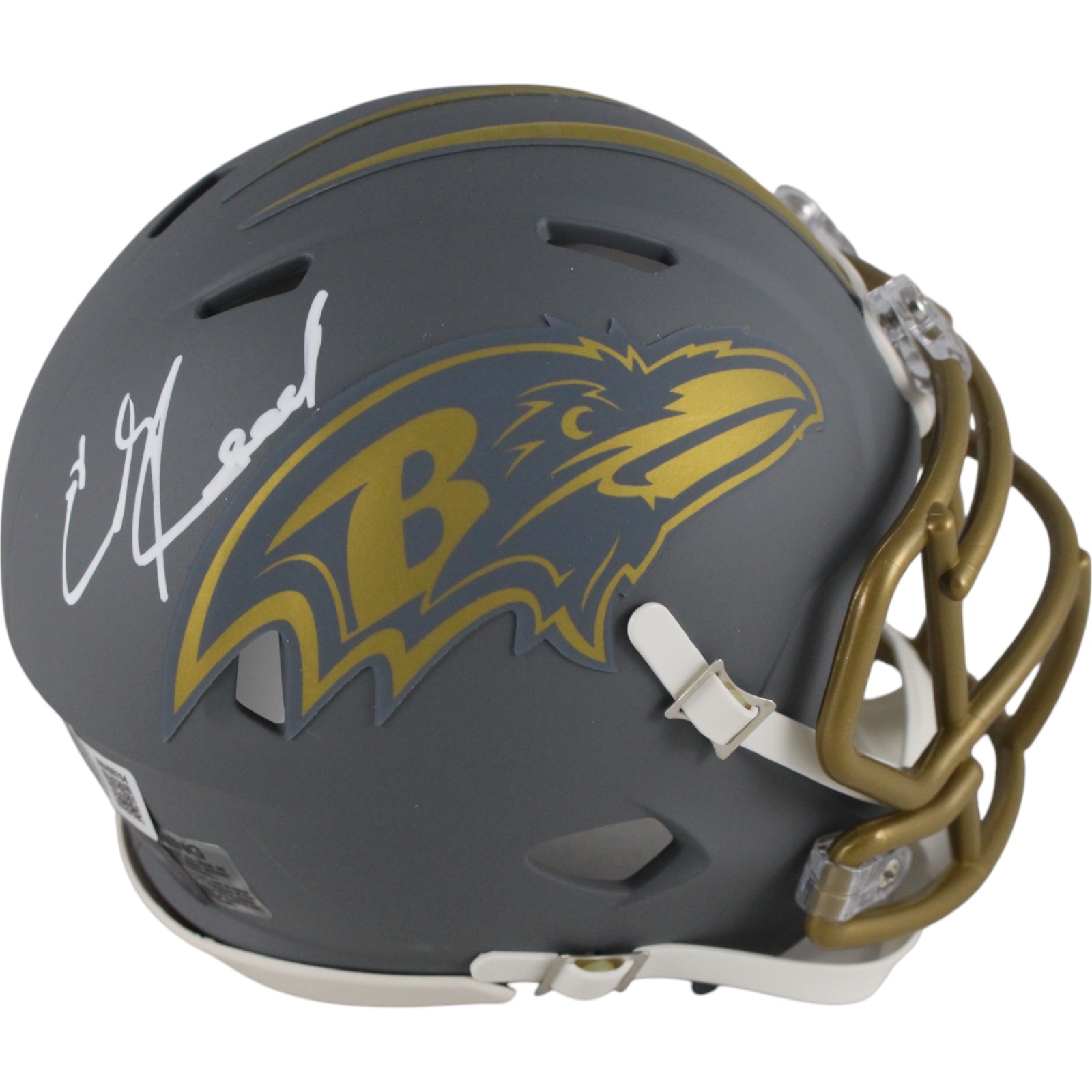 Ed Reed Autographed Baltimore Ravens Slate Mini Helmet Beckett Witness 49257